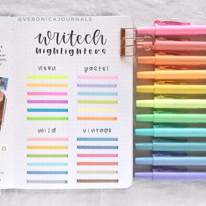 WRITECH Retractable Highlighters Assorted Colors: Chisel Tip Click Aesthetic Highlighter Marker Pens Pack Multi Colored Ink No Bleed Smear for Highlighting Journaling (24ct Mild+Vintage+Neon+Pastel)