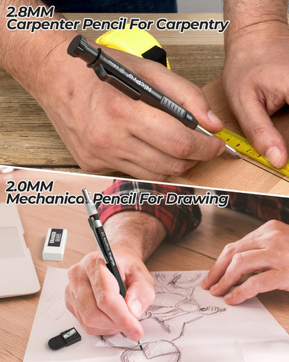 Nicpro 27 Pack Carpenter Pencils for Woodworking, Construction Mechanical Pencil with 100 Refill, Automatic Center Punch and Carbide Scribe Carpenter Tool, Construction Pencil for Carpenters Marking