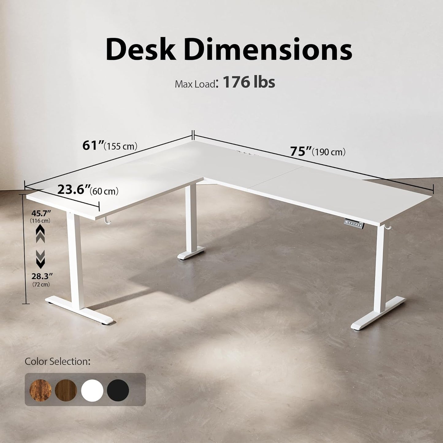 Agilestic L-Shaped Standing Desk Adjustable Height, Electric Corner Standing Desk, Sit Stand Up, 75x61 inch Sit Stand Computer Table, White