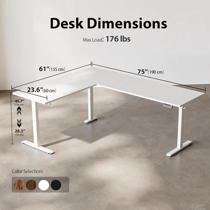 Agilestic L-Shaped Standing Desk Adjustable Height, Electric Corner Standing Desk, Sit Stand Up, 75x61 inch Sit Stand Computer Table, White