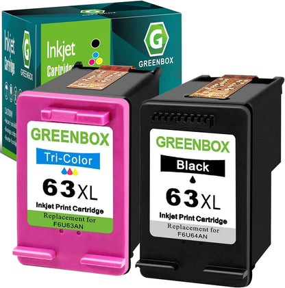 GREENBOX Remanufactured 63XL Ink Cartridge Replacement for HP OfficeJet 3830 5255 5258 Envy 4520 4512 4513 4516 DeskJet 1112 1110 3630, Black, Tri-color, 2-Pack