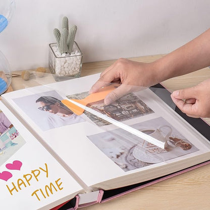Super Large Photo Album Self Adhesive Scrapbook Album for 4×6 5×7 8×10 10×12 or Bigger Pictures DIY Magnetic Linen Cover Album 80Sheets/160Pages DIY Photo Album(Pink)