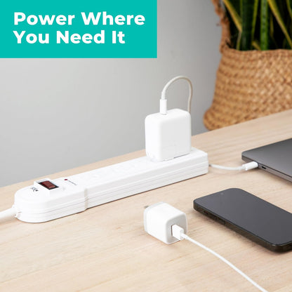 KMC 6-Outlet Surge Protector Power Strip 2-Pack, Overload Protection, 4-Foot Cord, 900 Joule - White