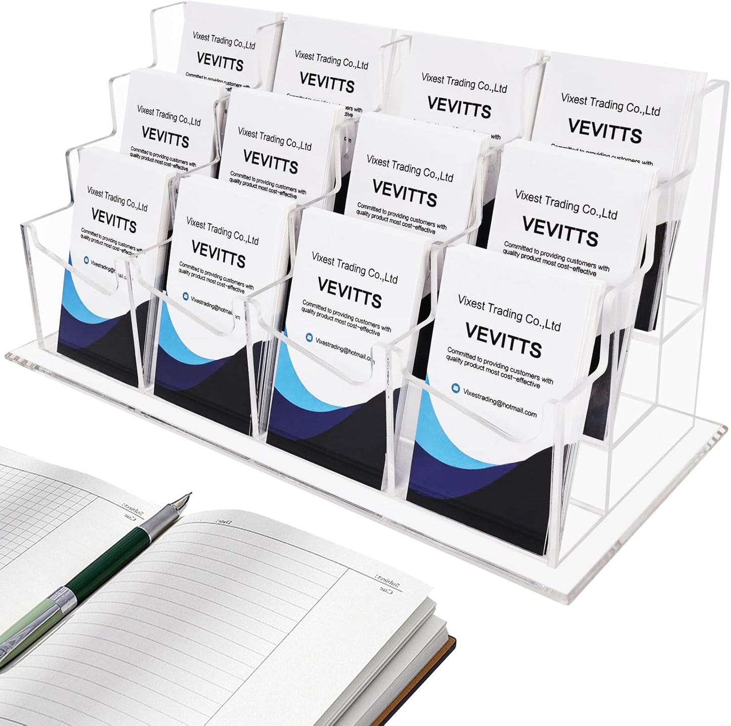 Vertical Business Card Holder, Acrylic Business Card Display, Clear Desktop Business Card Stand for Exhibition, Home & Office Clear 3 Tiers 12 Slots