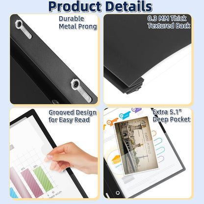 HAUTOCO 5 Pack Plastic Report Covers with 3 Prongs Fasteners Clear Front Resume Portfolio Folder for 8.5x11 Letter Size Paper, Presentation Document Report Cover for School Office Business, Black