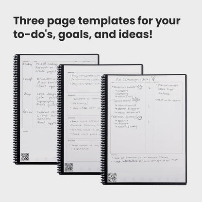 Rocketbook Fusion Reusable Undated Productivity Planner, Letter Size 8.5x11, Black - Goals, Monthly and Weekly Calendar, Daily To-do List, Lined and Dotted Notes Pages
