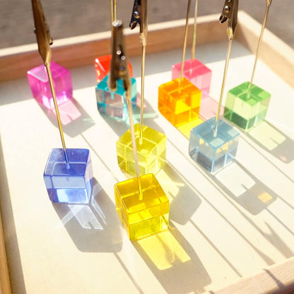 Desktop Picture Holders, 10 pcs Rainbow Colors Polaroid Photo Clip Stand for Paper Name Place Card Postcard Memo Menu Note Memory Photo Christmas Wedding Number Card Display with High Clear Cube Base