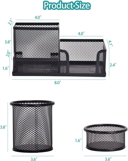Mesh Desk Organizer, Set of 3 Pen Holder Office Desk Accessories with Pencil Holder Sticky Note Holder, Pencil Cup and Paperclips Cup