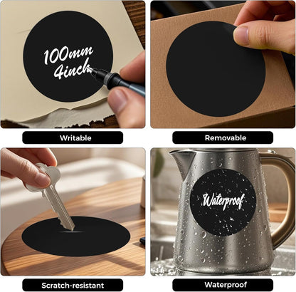 300 PCS Round Stickers 4 Inch Black Vinyl Circle Floor Dots Sticker Removable Self-Adhesive Colored Large Label Roll for Marking Inventory Organizing Classroom Line Up Spots