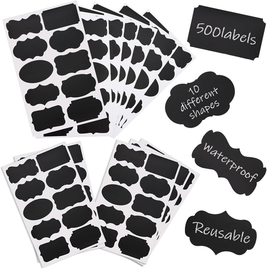 Chalkboard Labels 500 PCS, Reusable Black Labels for Jars, Suitable for Storage Boxes,Food Containers, Spice Containers, Kitchens, Weddings, Craft Making