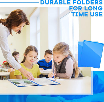 Henoyso 24 Pcs Folders Take Home Heavy Duty 2 Pocket Homework Folders with Clear Front Pockets for Elementary Students Parent Teacher Communication (Blue)