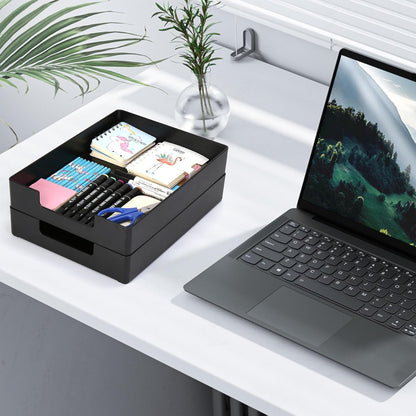 Letter-Size Tray, 2PCS Plastic Stackable A4 Paper Tray, Desk Drawer Organizer, Multi-use Large Storage Basket for Office Home Supplies,13 x 9.6 inch