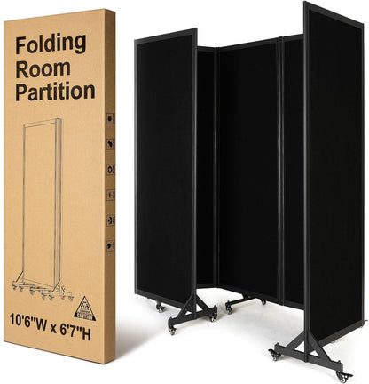 Folding Room Partition, Office Partition Dividers, Privacy Divider Wall, Office Divides, 10'6"W x 6'7"H,Black