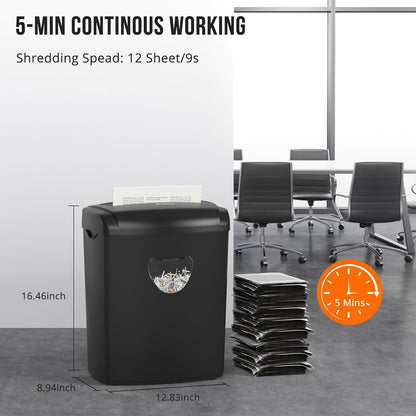 12-Sheet Cross-Cut Shredder (P-4 Security),Destroy Credit Cards/Staples,5.5 Gal Bin,70dB Quiet，Auto/Reverse Modes for Office & Home(ETL Certified)