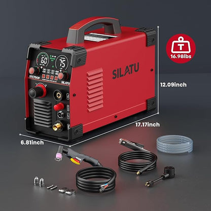 SILATU Plasma Cutter, 75Amps HF Non-Touch Pilot Arc Plasma Cutter Machine, 110/220V Dual Voltage Large LED Display Air Sensor Technology, 5/8'' Clean Cut 1'' Max Cut, PT/2T/4T for Beginners DIY (Red)