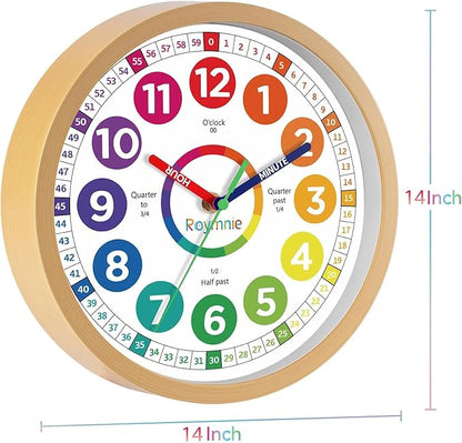 Roymnie14 Inch Wall Clock for Kids Learning to Tell Time Large Analog Silent Battery Operated Teaching Clock Silent Colorful Teaching Time Ideal Gift for Kids Room School