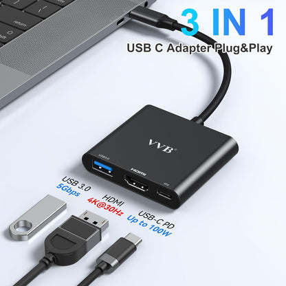 USB C to HDMI Adapter, USB-C Adapter with 4K HDMI,USB3.0,Type C PD Charge Port 4K Multiport Digital AV Converter for iPad Pro/air,MacBook Pro/air,Tablet,Switch and More USBC Device