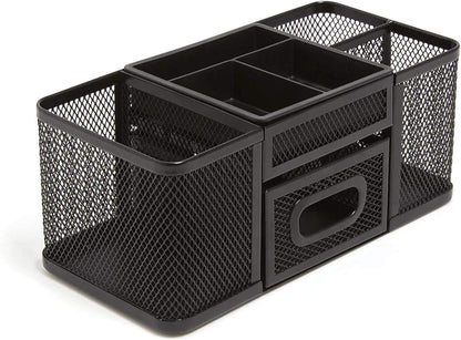 1InTheOffice Desk Supplies Organizer, Desk Caddy 7-Compartment Wire Mesh Accessory Holder, Matte Black