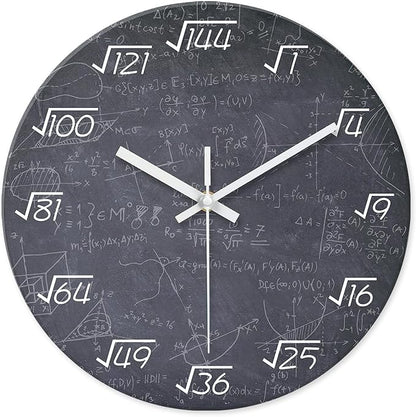 XNM Black Math Clock for Classroom Glass Small Wall Clocks Battery Operated 12 Inch Round Silent Wall Clock Non Ticking