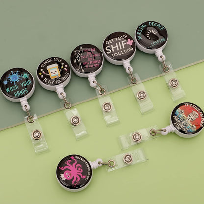 15pcs Nursing Student Must Haves Badge Reels Retractable Badge Holders,Id Badge Holder Retractable Clip,Funny Badge Reel Cute Badge Reel Retractable Lanyards for Id Badges,Nurse Accessories for Work