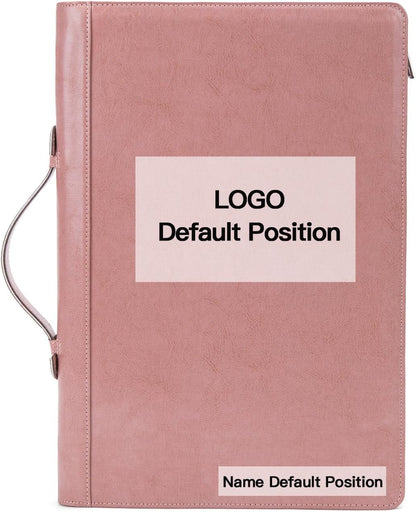Personalized Vegan Leather 3 Ring Binder Portfolio, Custom 8.5 x 14 Legal Size Pad Padfolio, Hidden Handle, 15” Laptop Organizer, Zip Professional Business Folio, Pink