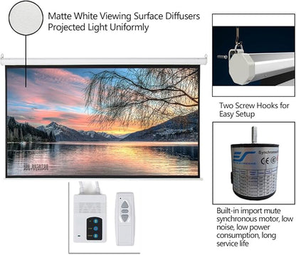 Motorized Projector Screen with Remote Control, No Wrinkles, Without Dents, HD Screen, for Home Theater Office Classroom TV Usage (92inch 16:9)