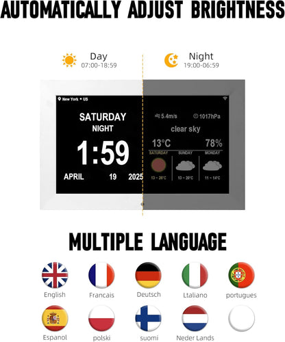 WiFi Digtial Wall Clock,Desk Clock with Weather Temperature Humidify,10 Day Weather Forecast,Weather Station with Digital Calendar and Dementia Alarm Clocks for Seniors. (White, 10.1 inches)