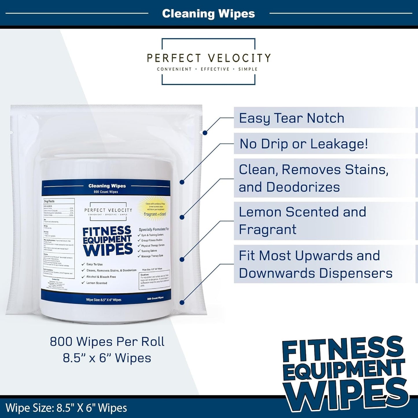 Fitness Gym Equipment Wipes - 4 Rolls of 800 Pre-Moistened Cleaning Refill Wet Wipes - For Upwards and Downwards Dispensers