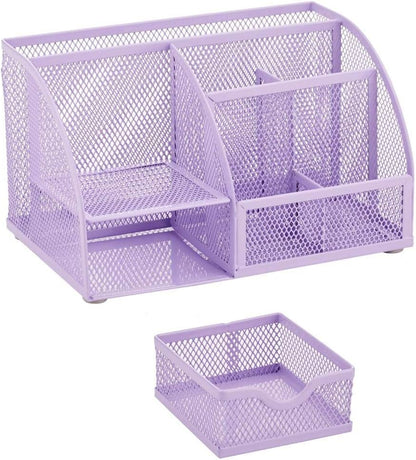 Annova Mesh Desk Organizer Office with 7 Compartments + Drawer/Desk Tidy Candy/Pen Holder/Multifunctional Organizer (Light Purple)