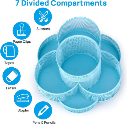 Pen Holder for Desk, Rotating Pencil Holder, Cup Holder for Desk Office, Pen Organizer (Sky Blue)
