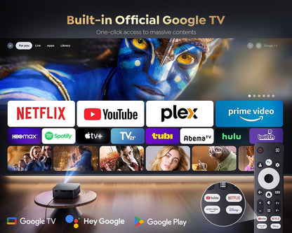 [1500 ANSI/Google TV/Voice Control]Smart Projector with WiFi 6 and Bluetooth, Netflix-Licensed 4K Support, Outdoor Movie Proyector, 1080P Home Ceiling Auto Focus Projector, PUTRIMS K12 Gray