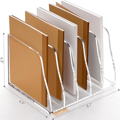 SANRUI Acrylic Magazine File Holder Desk Sorter Organizer, 5 Vertical Compartments Clear Folder Rack Binder Bookstore Workspace Sorters,for Office Accessories Organization Storage