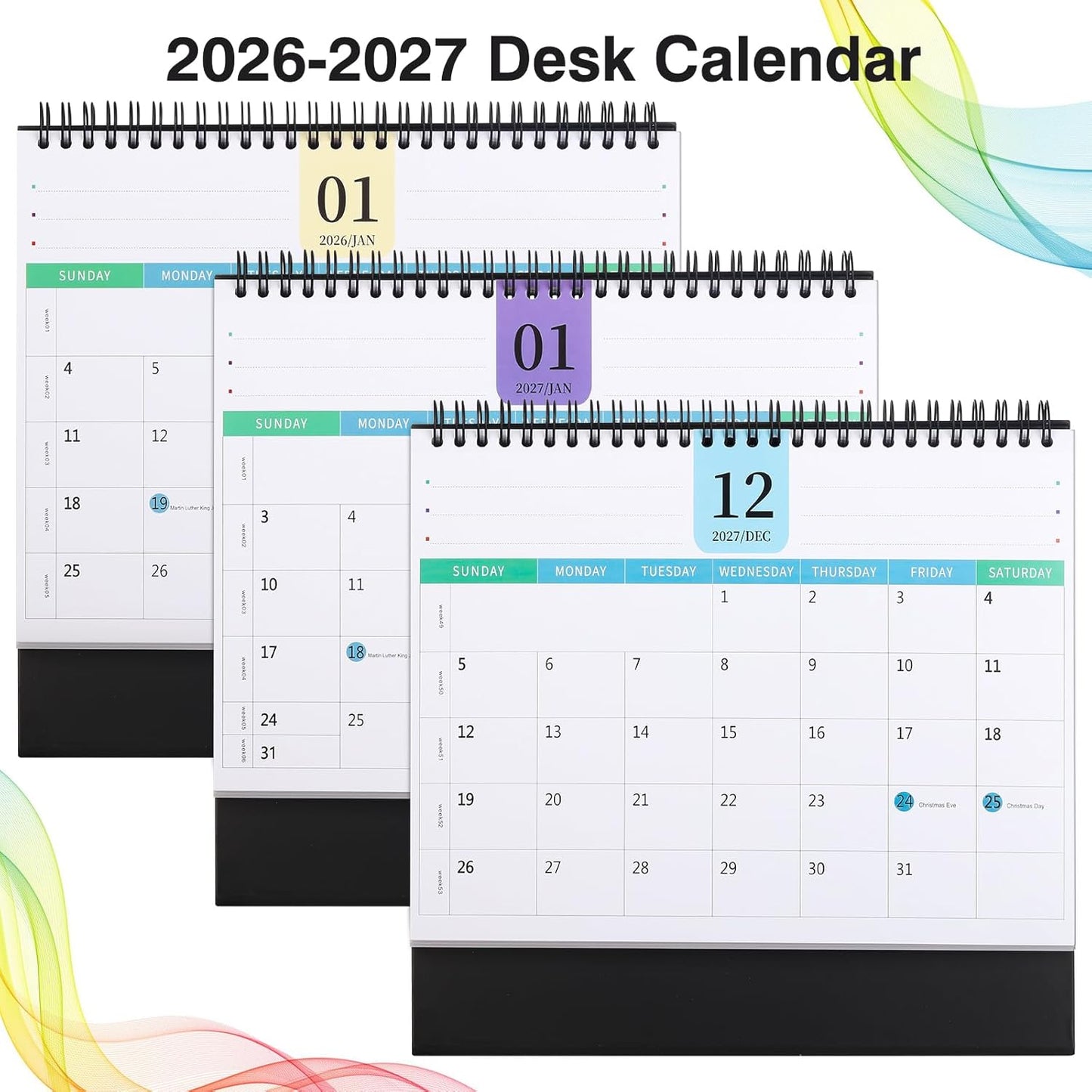 Desk Calendar 2026-2027, 2 Years Calendar Runs from Jan. 2026 until Dec 2027, Table Monthly Planner with Stickers for Home,Office,School Organization(L-Pink+Black,9.8" x 9.6")