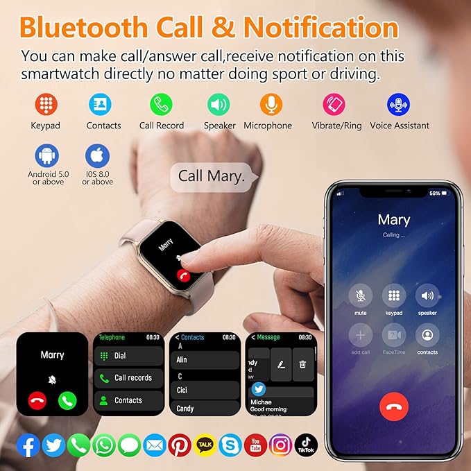 Smart Watch for Women Men with Text and Call, 2025 New AI Smartwatches with Heart Rate/SpO2/Sleep/Stress Monitor, 100+ Sports Modes, GPS Fitness Watches Compatible with iOS/Android (GPS, Pink)