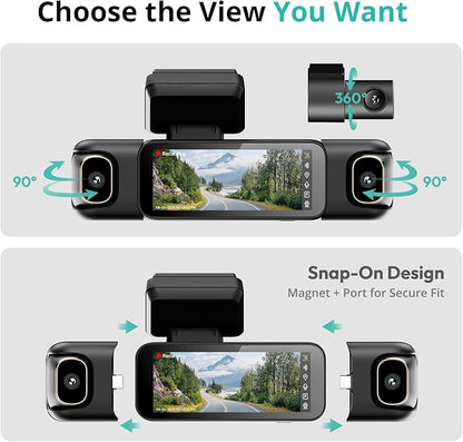 BOTSLAB 3K 4 Channel Dash Cam, 560° All-Sides View, Front and Rear Inside Car Camera with 3.18”Touch Screen, Dash Camera 24/7 Parking Mode, Built-in GPS 5.8GHz WiFi Voice Control, Free 128GB Card