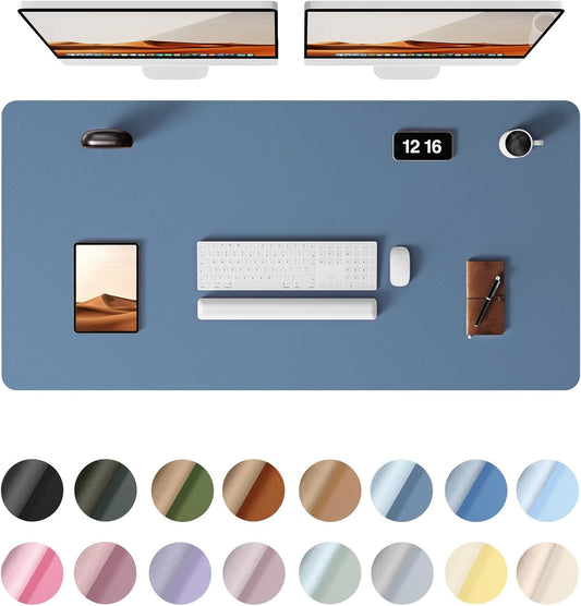 YSAGi Leather Desk Protector, Office Mat, Large Mouse Mat, Non-Slip PU Leather Blotter, Laptop Desk Pad, Waterproof Writing Pad for Office and Home (Blue, 47.2" x 23.6")