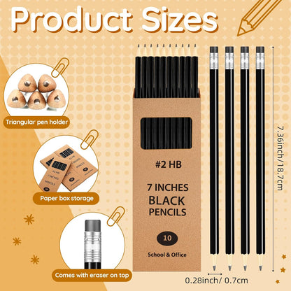 Geyoga 30 Packs of 300 Count #2 Pre Sharpened Pencils Bulk Woodcased for Classroom #2 HB Triangle Shape Pencils with Top Erasers for Teacher Office Back to School Supply(Black)