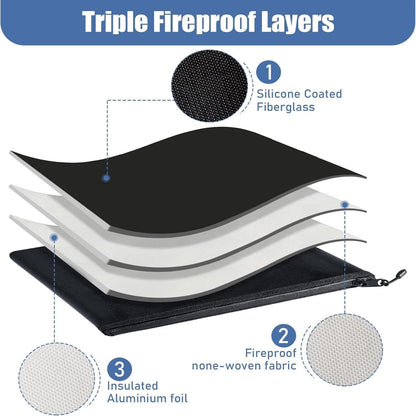 Epakh 2 Pack Fireproof Document Bags 13.4 x 9.4 Inch Waterproof and Fireproof Money Bag Document Holder with Zipper Fireproof Safe Storage Bag for A4 Documents, Money, Passport and Tablet
