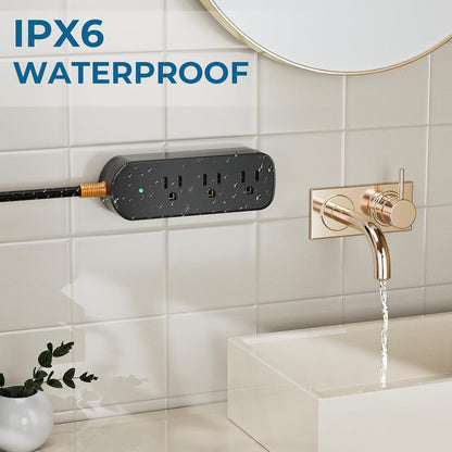 Surge Protector Power Strip,1625W/13A,5Ft Extension Cord with 3 Outlets,Waterproof Class 6 Heavy Duty Extension Cord for Indoor Outdoor,UL FCC IPX6 Listed (Black, 5FT)