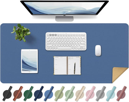 Non Slip Desk Mat, 31.5" x 15.7" PU Leather Desk Pad, Cork Desk Mat for Desktop, Desk Pad for Keyboard and Mouse, Ideal for Office and Home, Lake Blue