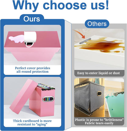 File Organizer Box with Lid, Collapsible Hanging File Folder Storage Boxes for Documents, Portable Filing Organizer for Office, Home, Classroom(Pink, 2 Pack)