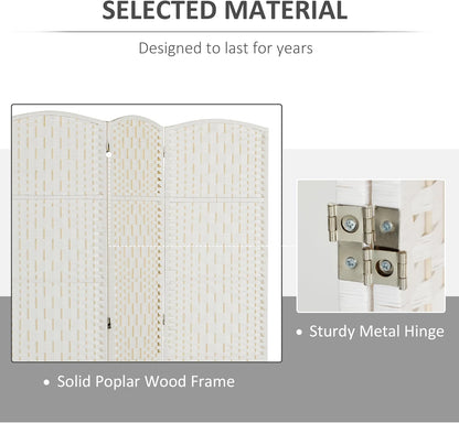 HOMCOM Room Divider, 3 Panel Folding Privacy Screen, 6FT Tall Portable Wicker Weave Partition Wall Divider for Bedroom, Home Office, White