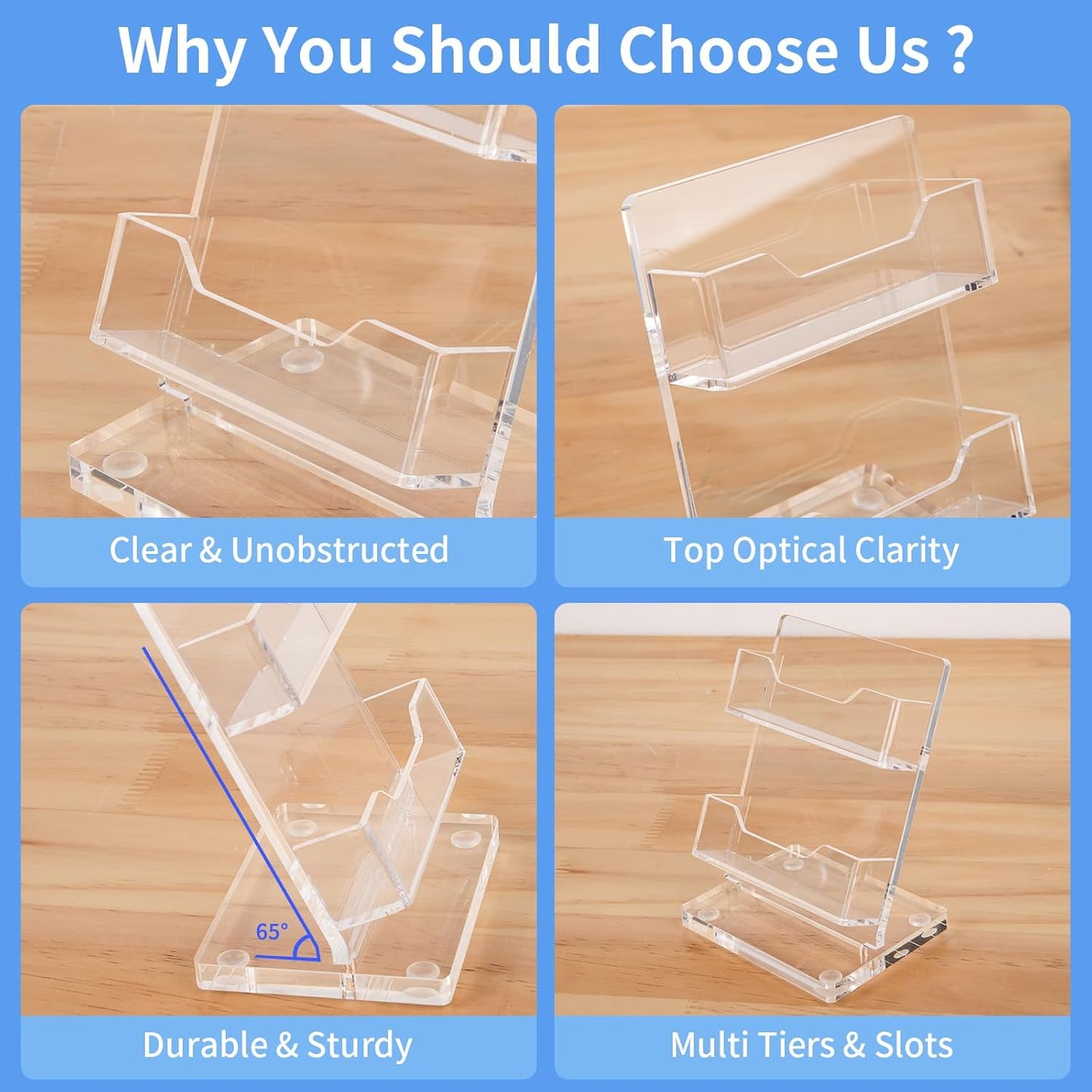 NIUBEE Acrylic Business Card Holder for Desk 2 Tier Clear Gift Card Display, Business Card Stand for Office Exhibition, 130 Cards Capacity, 2 Slots