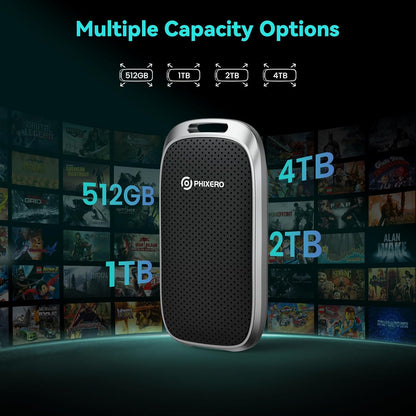 PHIXERO P5 2TB External Portable SSD - 5Gbps USB C External Hard Drive with 2-in-1 Cable for PC, Mac, PS5, Xbox | 5ft Drop Resistance, Free Lanyard, 5-Year Warranty