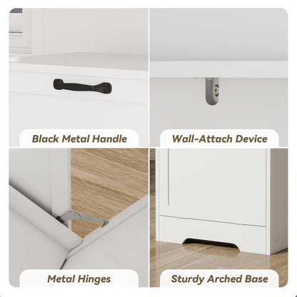 10 Gallon Tilt Out Trash Cabinet, Wooden Hidden Free Standing Kitchen Garbage Can with lid, Modern Pet-Proof Trash Can Holder for Bathroom, Living Room, Laundry Room, White