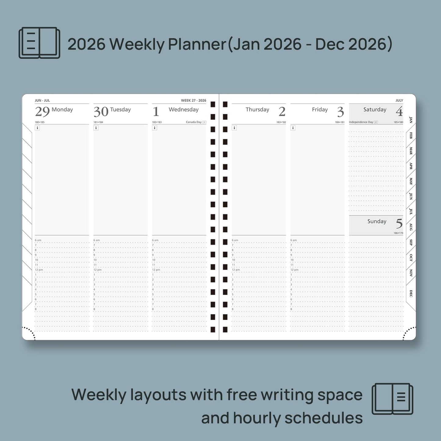 POPRUN 2026 Planner (Large Size 10'' x 8'' Wire-Bound Hard Cover) Daily Weekly and Monthly Calendar - Agenda 2026 (Jan.2026-Dec.2026) with Hourly Schedule, Monthly Tabs - Violet