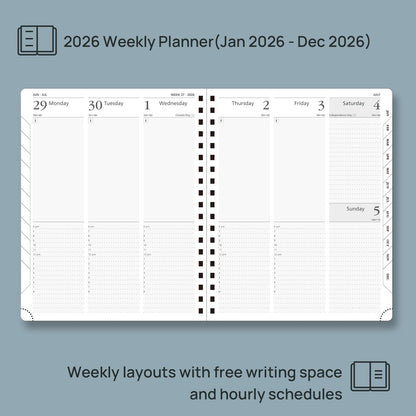POPRUN 2026 Planner (Large Size 10'' x 8'' Wire-Bound Hard Cover) Daily Weekly and Monthly Calendar - Agenda 2026 (Jan.2026-Dec.2026) with Hourly Schedule, Monthly Tabs - Violet
