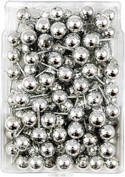 JAM PAPER Colorful Push Pins - Round Head Map Thumb Tacks - Silver PushPins - 100/Pack