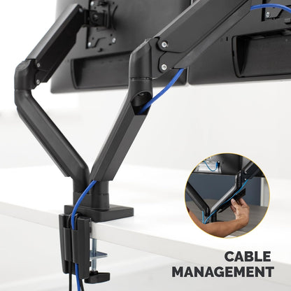 Fellowes Platinum Series Dual Monitor Arm for 40-Inch Monitors, Full Motion, 360° Rotation, VESA Mount with Grommet or Clamp, USB Ports, Ergonomic, Black, 8042501