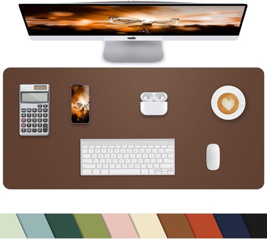 Leather Desk Pad Protector - Non-Slip PU Laptop Mat for Office/Home - Waterproof Writing Pad (31.5"x15.7", Brown)